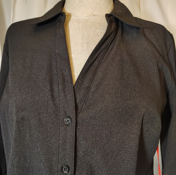 Elle TAG Button Down Shirt, Women,Collar Roll Tab/Long Sleeves, Blck, Stretch,XS - Picture 10 of 12